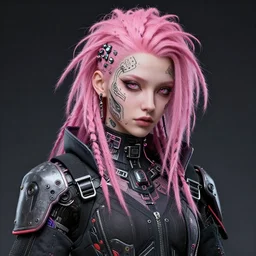 pink cyberpunk girl with face tattoo, pink dread hair, wearing cyberpunk intricate streetwear, beautiful, detailed portrait, intricate complexity, ilya kuvshinov, cell shaded, 4 k, concept art, by wlop, ilya kuvshinov, greg rutkowski