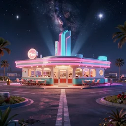 a retro diner at the crossroads of the multiverse, celestially enchanted