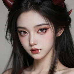 character concept art of an anime demon goddess | | cute - fine - face, pretty face, fangs, realistic shaded perfect face, fine details by stanley artgerm lau, wlop, rossdraws, james jean, andrei riabovitchev, marc simonetti, and sakimichan, tranding on artstation