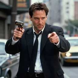 movie still of keanu reeves as vincent vega in pulp fiction, action shot,