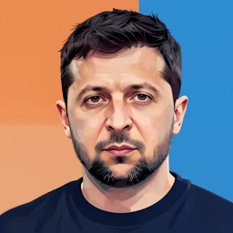 art portrait of Vladimir Zelensky,8k,by tristan eaton,Stanley Artgermm,Tom Bagshaw,Greg Rutkowski,Carne Griffiths,trending on DeviantArt,face enhance,hyper detailed,minimalist,cybernetic, android, blade runner,full of colour,