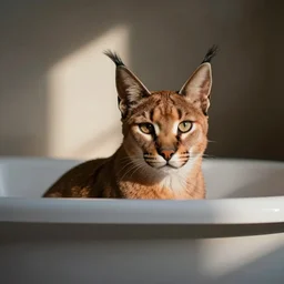 caracal cat in a tub