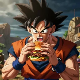 sikh eating burger, still from dragonballz style