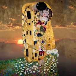 a beautiful exotic woman, symmetrical portrait, realistic, full body, white daisies, vine twist, 8 k, rich details, nuclear sunset, mist, volumetric lighting, by wlop and artgerm gustav klimt