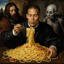 virgil van dijk made of spaghetti, by giuseppe arcimboldo and ambrosius benson, renaissance, intricate and intense oil paint, a touch of beksinski and hr giger and edward munch, realistic