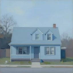a small suburban house, dusty blue. beautiful painting by artgerm and greg rutkowski