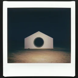 a james turrel sculpture in the desert at night, old polaroid, expired film,