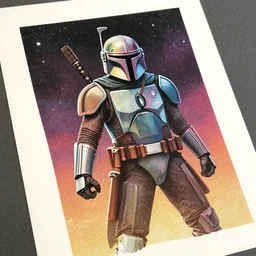 ( ( dither ) ), editorial illustration mandolorian, colorful modern, mads berg, karolis strautniekas, ( ( christopher balaskas ) ), fine texture, dynamic pose, detailed, matte print, muted color, lomography, dramatic lighting, ( ( risograph ) ), cosmic