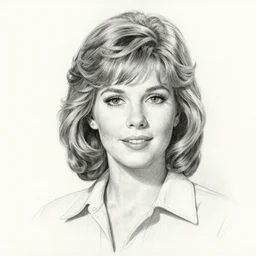 Olivia Newton-John as Sandy from Grease (1978), pencil drawing. El Greco, Remedios Varo, Salvador Dali, Carl Gustav Carus, John Atkinson Grimshaw. Blue tint. Symetrical, logo, geometric shapes.