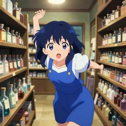 lomography, anime, portrait of a young woman in a alchemist's potion shop interior shopping, cute face by yoshinari yoh, blue submarine no 6, dynamic pose and perspective, detailed facial features, ilya kuvshinov