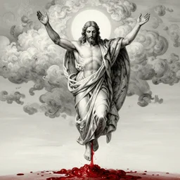 of god bleeding pooring blood from the sky in the style of Ansel Adams, Thomas Cole and Gustave dore