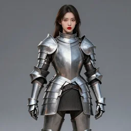 a young woman in full plate armor with beautiful hair and red lips in a dramatic pose. she is a knight. clean cel shaded vector art. shutterstock. behance hd by lois van baarle, artgerm, helen huang, by makoto shinkai and ilya kuvshinov, rossdraws, illustration, art by ilya kuvshinov