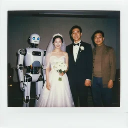 robots!!! getting married!!! 1 9 7 0 s polaroid photograph. realistic. very detailed.
