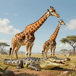 ( ( ( ( giraffe ) ) ) )!! ( ( crocodile ) )!! well composed, best on artstation, cgsociety, epic, stunning, gorgeous, intricate detail, wow, masterpiece