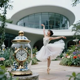 cinestill 5 0 d, 8 k, j. j abrams flare ; esoteric ultra realistic hublot cthulhu in kagemusha ( 1 9 9 0 ) film still garden dance scene in frontiers in porcelain photography fashion magazine june seinen manga portrait edition, hyperrealistic real - life holly herndon porcelain occult timepiece in victorian glass jar, pointe pose, eye contact, tilt shift wide shot zaha hadid background