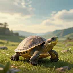 a turtle by cat, cinematic look, god lighting, 4 k, beautiful landscape