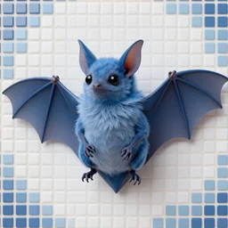 medium shot Mosaic depicting a cute realistic adorable vampire bat, realistic wings, looking left, round blue background, from Italica, AD 176-275. Archaeological Museum, Seville. Byzantine mosaics, highly detailed, HQ, HD, beautiful, National Geographic,