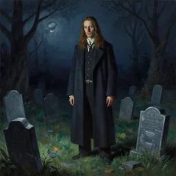 a hauntingly beautiful painting by greg rutkowski and thomas kinkade of a chiefkeef in a graveyard at night, trending on artstation.