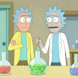 Rick Sanchez and Walter White from breaking bad make potions in the TV series Rick and Morty