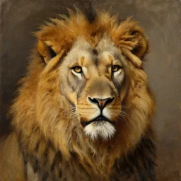 lion warrior , oil painting portrait by rembrandt, very detailed texture, brushmarks