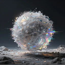 dream landscape, simulation, glitch, volumetric object, physical particles, translucence, cinematic lighting, iridescence, by ash thorpe