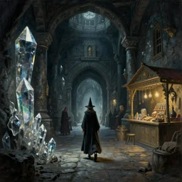 a wizard walking through a dungeon, looks like it's from labyrinth, dark crystal and bazaar, painting by raphael lacoste, ultrawide angle, f 1 6, golden ratio, f 3 2, well composed, cohesive