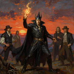 attractive man warlock casting a spell, sunset, painting by bastien lecouffe - deharme, vladimir volegov, j. c. leyendecker, tom of finland, trending on artstation