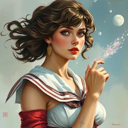 sailor jupiter. highly detailed, digital painting, watercolor, soviet realism, engraving, artstation, concept art, smooth, sharp focus, vivid grunge, illustration, unreal engine 5, 8 k, art by bilibin and kuvshinov and malevich and mucha