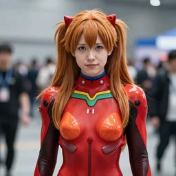 boris johnson cosplaying as asuka langley, red body suit, anime convention, portrait photography, high quality, detailed, sigma 8 5 mm