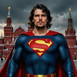 stalin as superman, red son, hammer and sickle logo, red square ( moscow ), socialist realism, sovietwave, hyperrealistic, hyperdetailed, intricate digital art, trending artstation, photoshop, rich moody colors, rich moody colors, fan art, concept art, epic comic book style, by robert kirkman