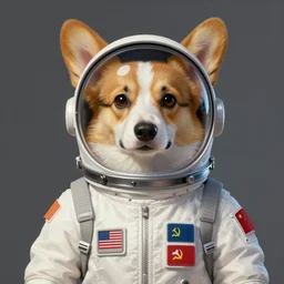 a realistic portrait of the soviet space dog, artwork by gaston bussiere, craig mullins, red, akira, trending on artstation, corgi spacesuit