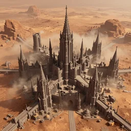 aerial view of a huge gothic city on mars, magical mist, artstation, rendered by unreal engine, by romain jouandeau and ted nasmith, voxel art, 4 k