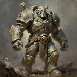 tall bulky warforged made from stone that looks like karn from magic the gathering, dungeons and dragons, fantasy, full body portrait, detailed, oil painting,