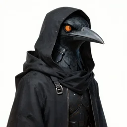 kon - dam beetle gunpla droid kenku, artistically anthropomorphic black bird head. cloaked hood down, science fiction, portrait by donato giancola and greg rutkowski and wayne barlow. top all time r / imaginarycyberpunk.