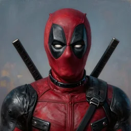 portrait of deadpool as an amazing aware 4 th - wall - breaking character with amazing suit in twilight ( 2 0 0 9 ), film still, detailed realism face in painting, detailed beautiful portrait, oil painting masterpiece, 8 k resolution, smooth, sharp focus, trending on artstation, by rembrandt