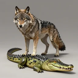 chimera made of a wolf and a crocodile, trending on deviantart, trending on pixiv