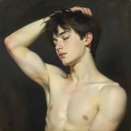 fine art portrait of anime boy summer graceful, eyes closed, painting by gaston bussiere, craig mullins, j. c. leyendecker