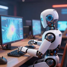 a robot playing video games, photorealistic 3 d octane render, unreal engine
