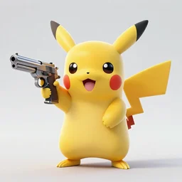 Photorealistic pikachu holding a pistol