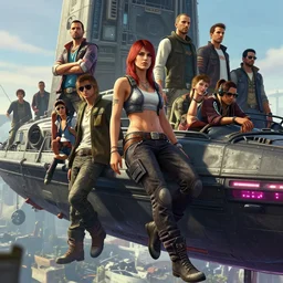 a beautiful atompunk female leaning against an airship, gta v, stephen bliss, unreal engine, fantasy art, greg rutkowski, loish, rhads, ferdinand knab, makoto shinkai, lois van baarle, ilya kuvshinov, rossdraws, tom bagshaw, global illumination, radiant light, detailed and intricate