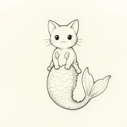 lineart sketch of a mermaid cat, adorable, makoto shinkai, studio ghibli, mamoru hosoda, detailed, mermaid tail, cute cat, full body sketch n 4