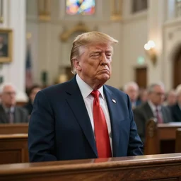 3 5 mm photograph of a bald donald trump praying at church on sunday