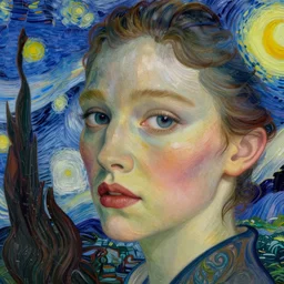 face shot of a beautiful woman portrait!! cinematic theatrical lighting dramatism vincent van gogh intricate 3 2 k trending on artstation cgsociety contest winner award winning golden ratio centered minutia details