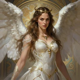 gal gadot as an angel, deep focus, d & d, fantasy, intricate, elegant, highly detailed, digital painting, artstation, concept art, matte, sharp focus, illustration, hearthstone, art by artgerm and greg rutkowski and alphonse mucha