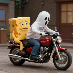 a color still from a weird 1981 kids tv show where a sad cheese puppet and a motorcycle ghost play in a jug band