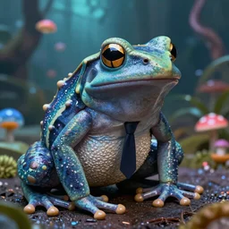 businessman in a psychedelic trip by a poisonous frog hyper realism, high detail, octane