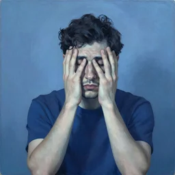 matte portrait of a depressed man, by anthony micallef, minimalist cubism, blue color scheme