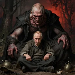 putin as homeless man, evil and monstrous, artstation, artgerm, 8 k, highly detailed, by hieronymus bosch