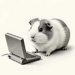 guinea pigs working on tiny computers, pencil drawing, detailed, hyper-detailed, in the style of Wanda Gág