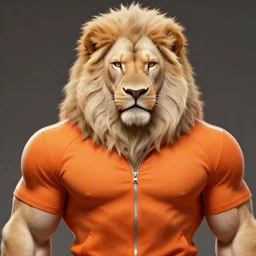aesthetic portrait commission of a  of a male fully furry muscular anthro albino lion in orange tracksuit,digital art,art by greg rutkowski,character design by charles bowater,detailed face,hyperdetailed,photorealistic,artstation,deviantart,4k,western comic art,sharp,high definition